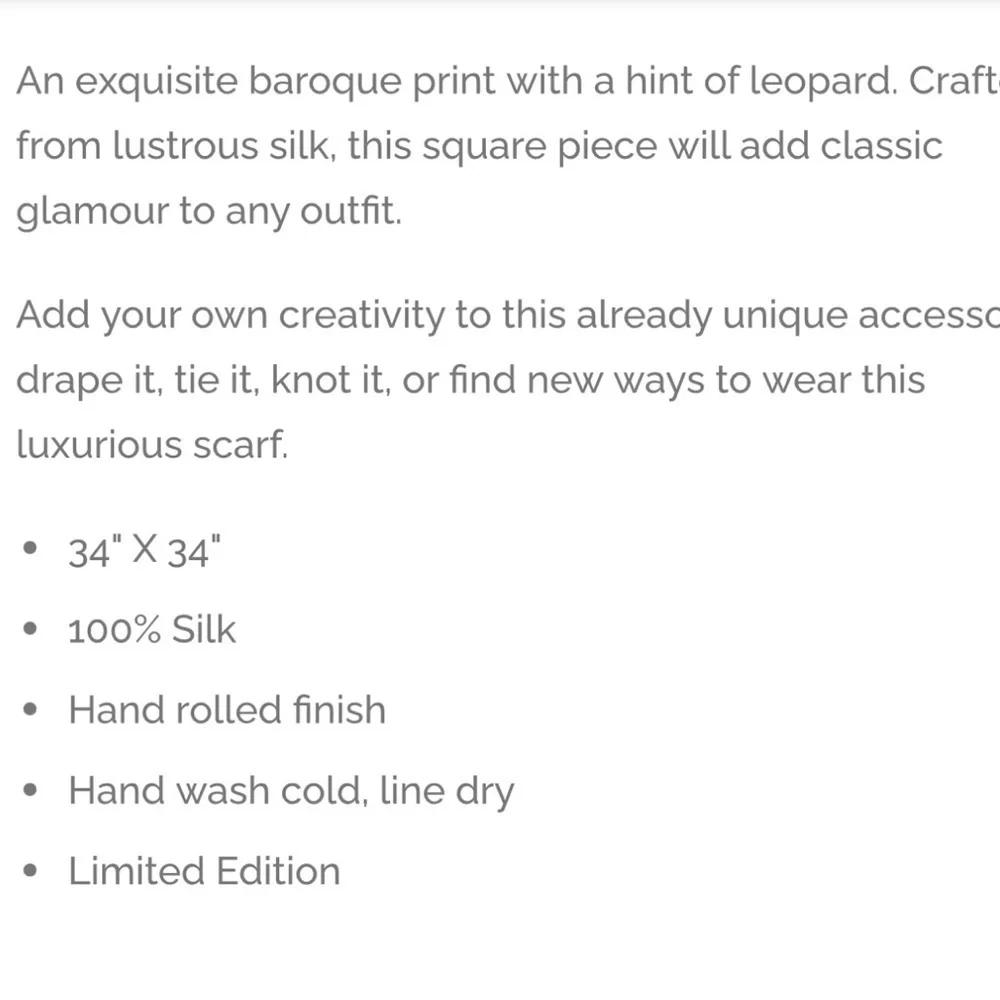 Baroque Marrero collection 100% silk scarf